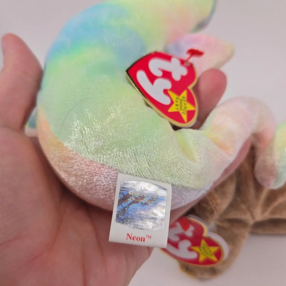 Ty Beanie Babies Lot Neon Seahorse Fuzz Bear Sammy Bear Tie Dye Plush Bundle 3pc